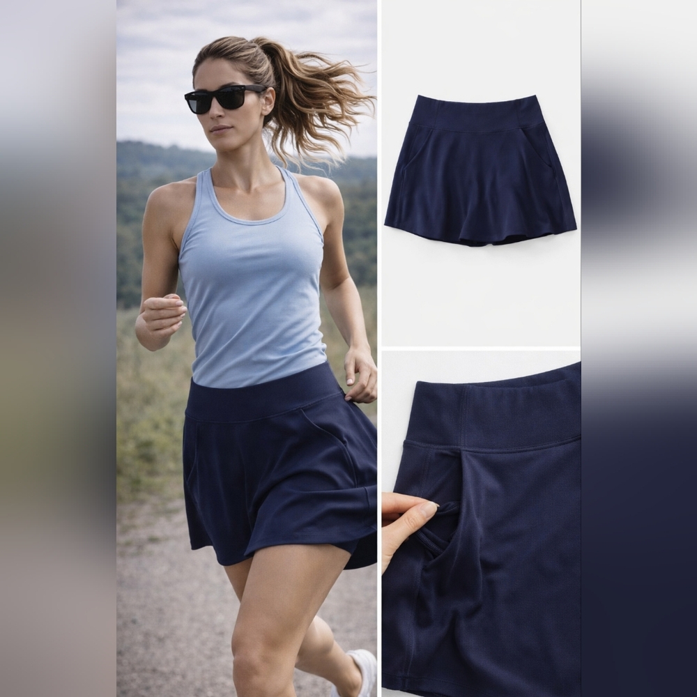 Lolë Navy Sport Skort – Built-in Shorts, High Waist, XS/S
